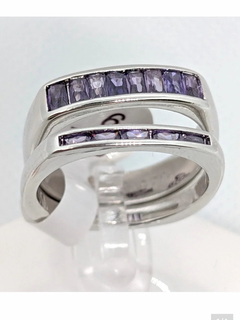Bomb Party sz7 Don’t Ever Change dual band rings with Amethyst Cubic Zirconia